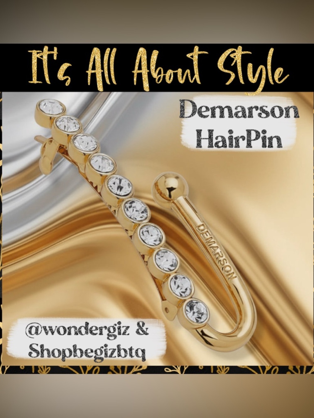 NWT Authentic Demarson Women's 12k Gold Plated Maia Crystal Hair Clip